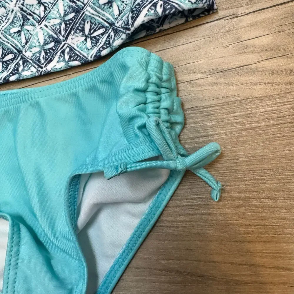 NWT Aqua Sol Swimsuit Girls 4 Long Sleeve 2 Piece UPF 50 Blue Spring Summer Bows